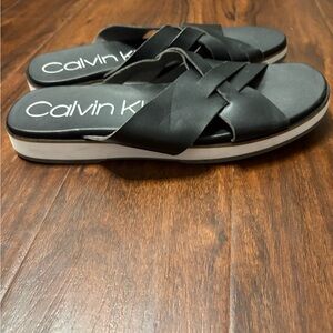 Calvin Klein Black Cross-Strap Slides